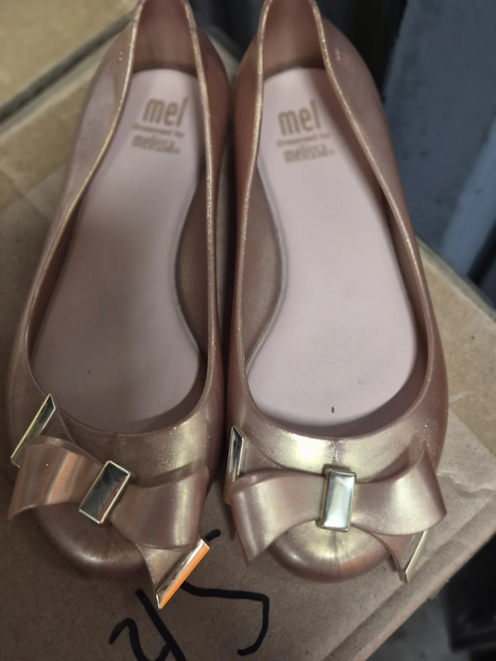 Melissa Rose Gold Bow Ballet Flats